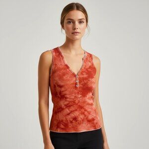 NWT Vintage Y2K Me & Ko Tangerine Orange Tie-Dye Henley Tank Top Size M